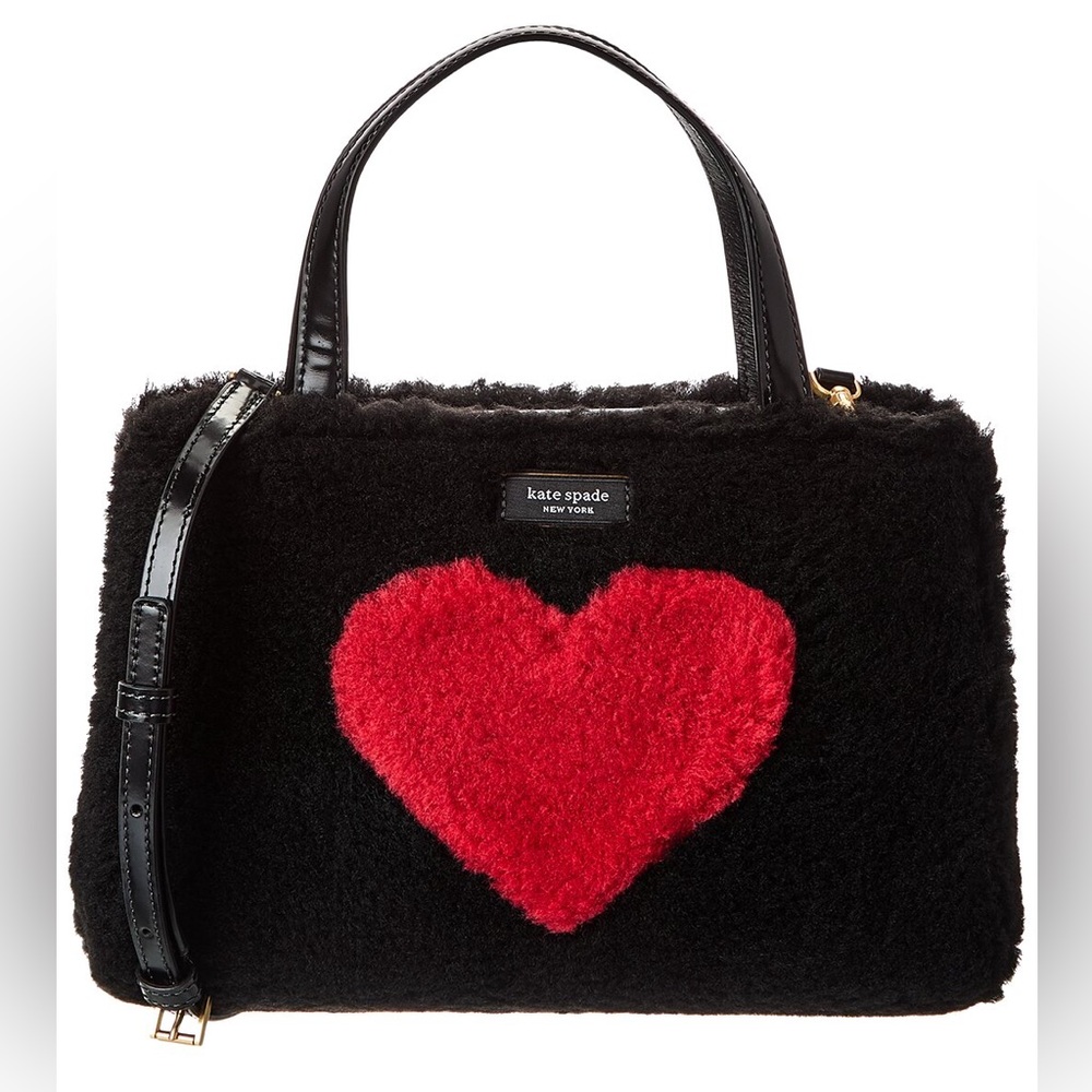 Kate Spade Sam Icon Intarsia Heart Faux Shearling Small Tote